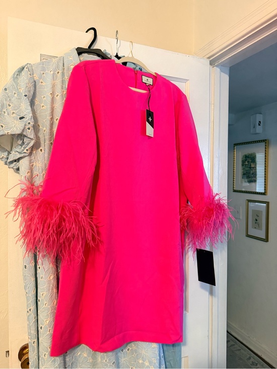 Tuckernuck Dresses & Skirts - Tuckernuck Hot Pink Mini Dress with Feather Cuffs